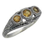 Art Deco style, Citrine, Diamond, sterling silver rings, front view