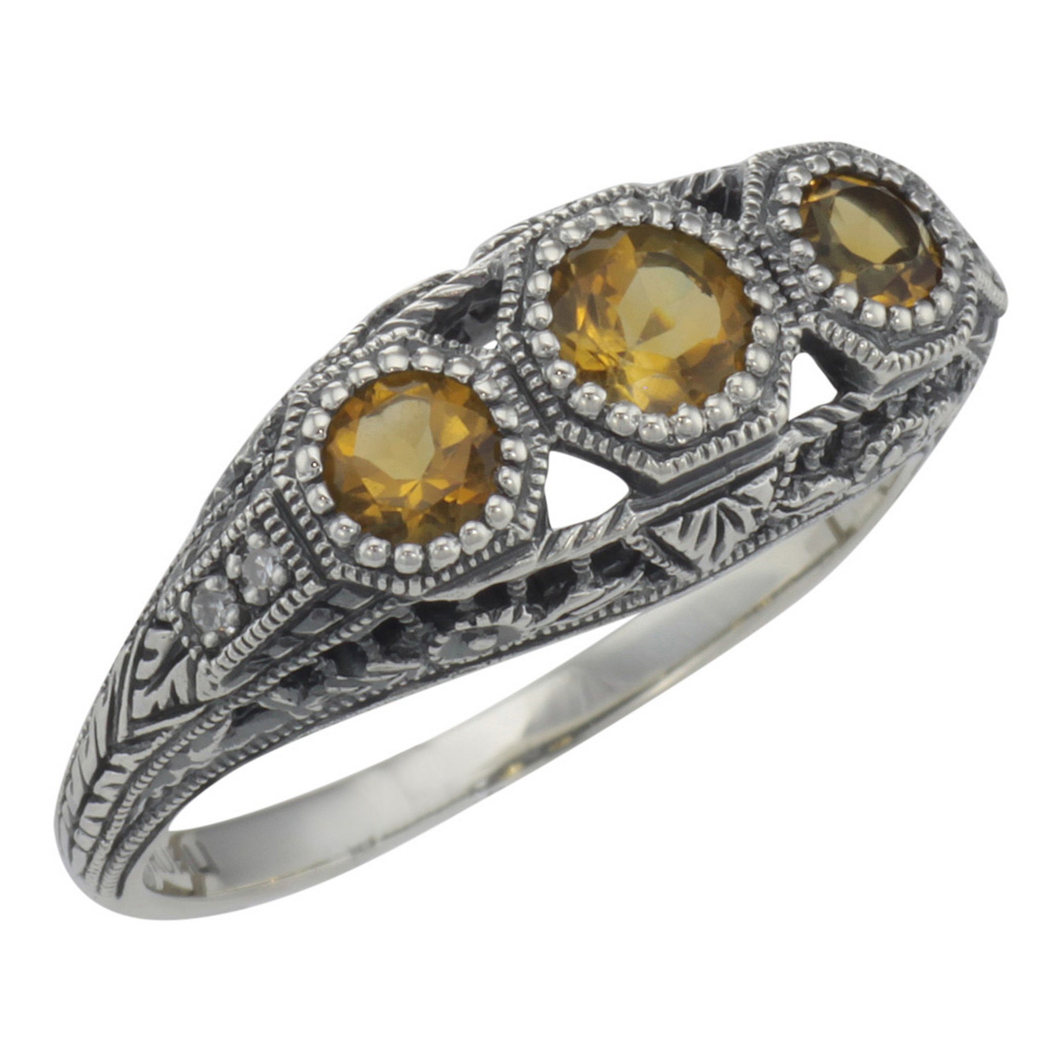 Art Deco style, Citrine, Diamond, sterling silver rings, front view