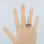 Detail view of Art Deco Style Red Garnet Filigree Ring w/ 4 Diamonds highlighting Garnet, Diamond