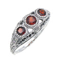 Art Deco style, Garnet, Diamond, sterling silver rings, front view