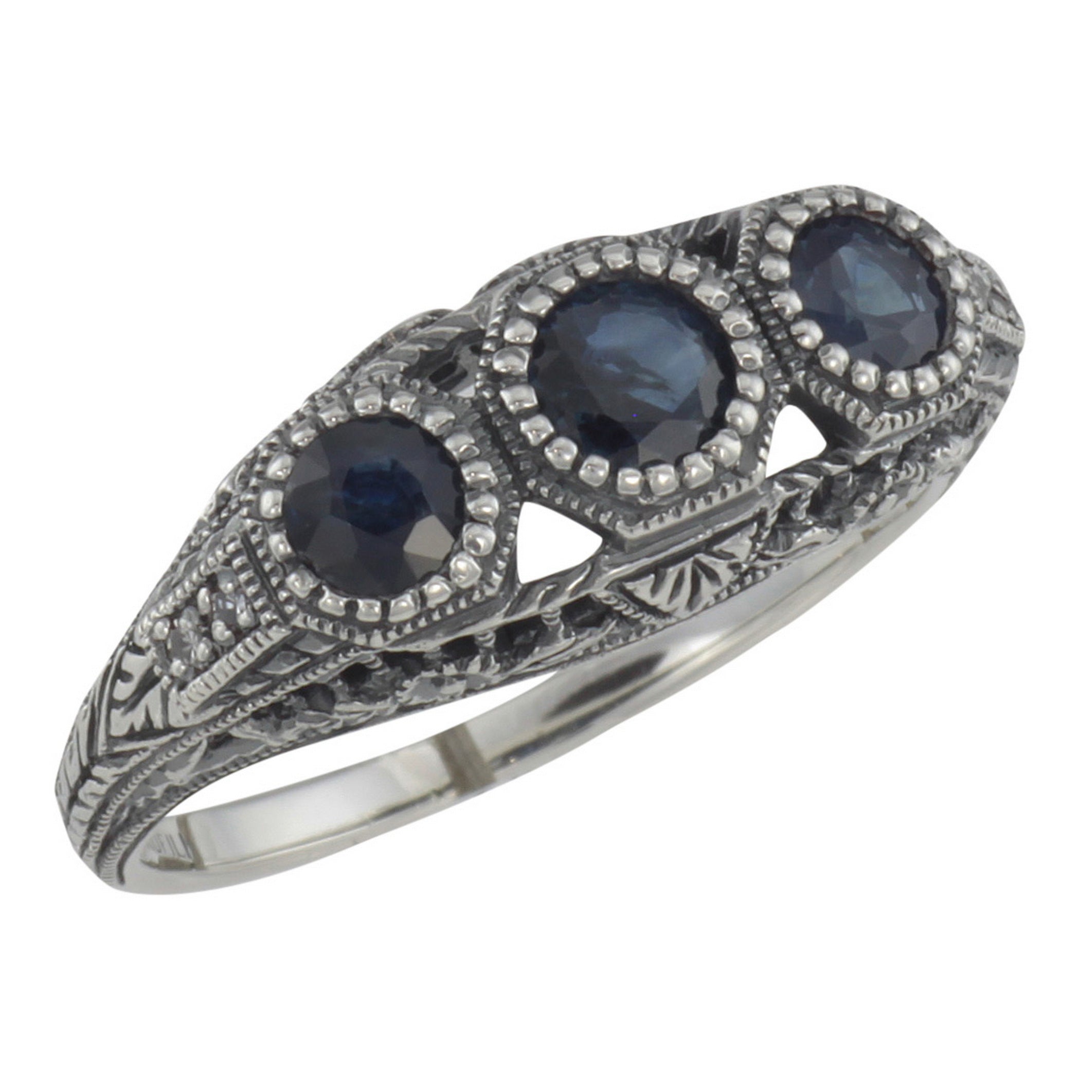 Art Deco style, Sapphire, Diamond, sterling silver rings, front view