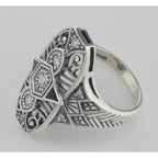 Back view of Art Deco Style CZ / Genuine Sapphire Filigree Ring showing 925 sterling silver hallmark