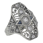 Art Deco style, Sapphire, CZ, sterling silver rings, front view