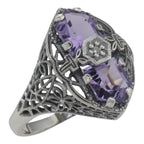 Art Deco style, Amethyst, Diamond, sterling silver rings, front view