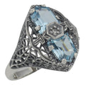 Art Deco style, Blue Topaz, Diamond, sterling silver rings, front view