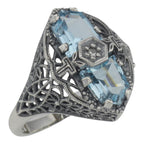 Art Deco style, Blue Topaz, Diamond, sterling silver rings, front view