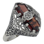 Art Deco style, Garnet, Diamond, sterling silver rings, front view