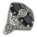 Art Deco style, Diamond, Black Onyx, sterling silver rings, front view