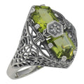 Art Deco style, Diamond, Peridot, sterling silver rings, front view