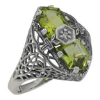Art Deco style, Diamond, Peridot, sterling silver rings, front view