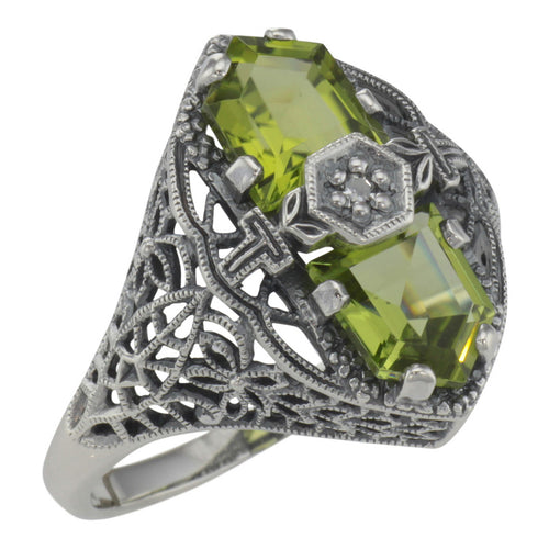 Art Deco style, Diamond, Peridot, sterling silver rings, front view
