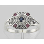 Back view of Sapphire / Ruby Filigree Ring - Deco Style showing 925 sterling silver hallmark