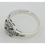 Back view of Art Deco Style Semi Mount 2mm Sapphire Filigree Ring showing 925 sterling silver hallmark