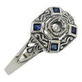 Art Deco style, Sapphire, sterling silver semi mount rings, front view