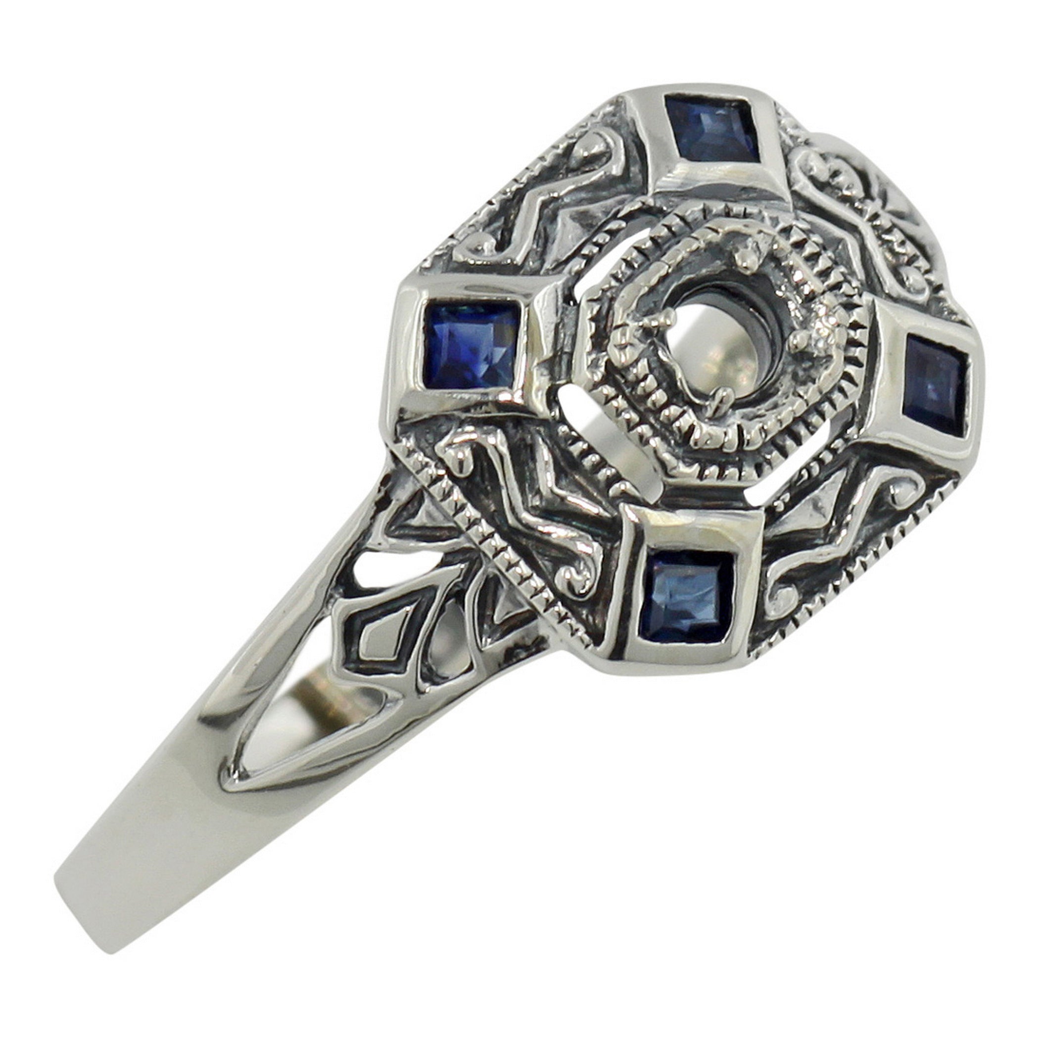 Art Deco style, Sapphire, sterling silver semi mount rings, front view