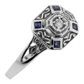 Art Deco style, White Topaz, Sapphire, sterling silver rings, front view