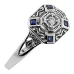 Art Deco style, White Topaz, Sapphire, sterling silver rings, front view