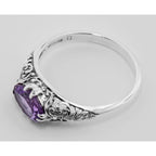 Detail view of Natural Purple Oval Amethyst Filigree Ring highlighting Amethyst