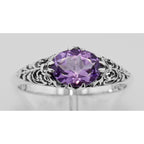 Back view of Natural Purple Oval Amethyst Filigree Ring showing 925 sterling silver hallmark