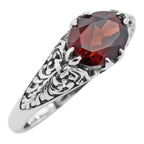 Antique style, Garnet, sterling silver rings, front view