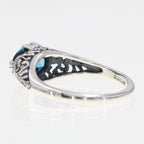 Detail view of Oval London Blue Topaz Gemstone Filigree Ring highlighting Blue Topaz, London Blue Topaz