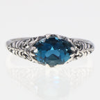 Back view of Oval London Blue Topaz Gemstone Filigree Ring showing 925 sterling silver hallmark