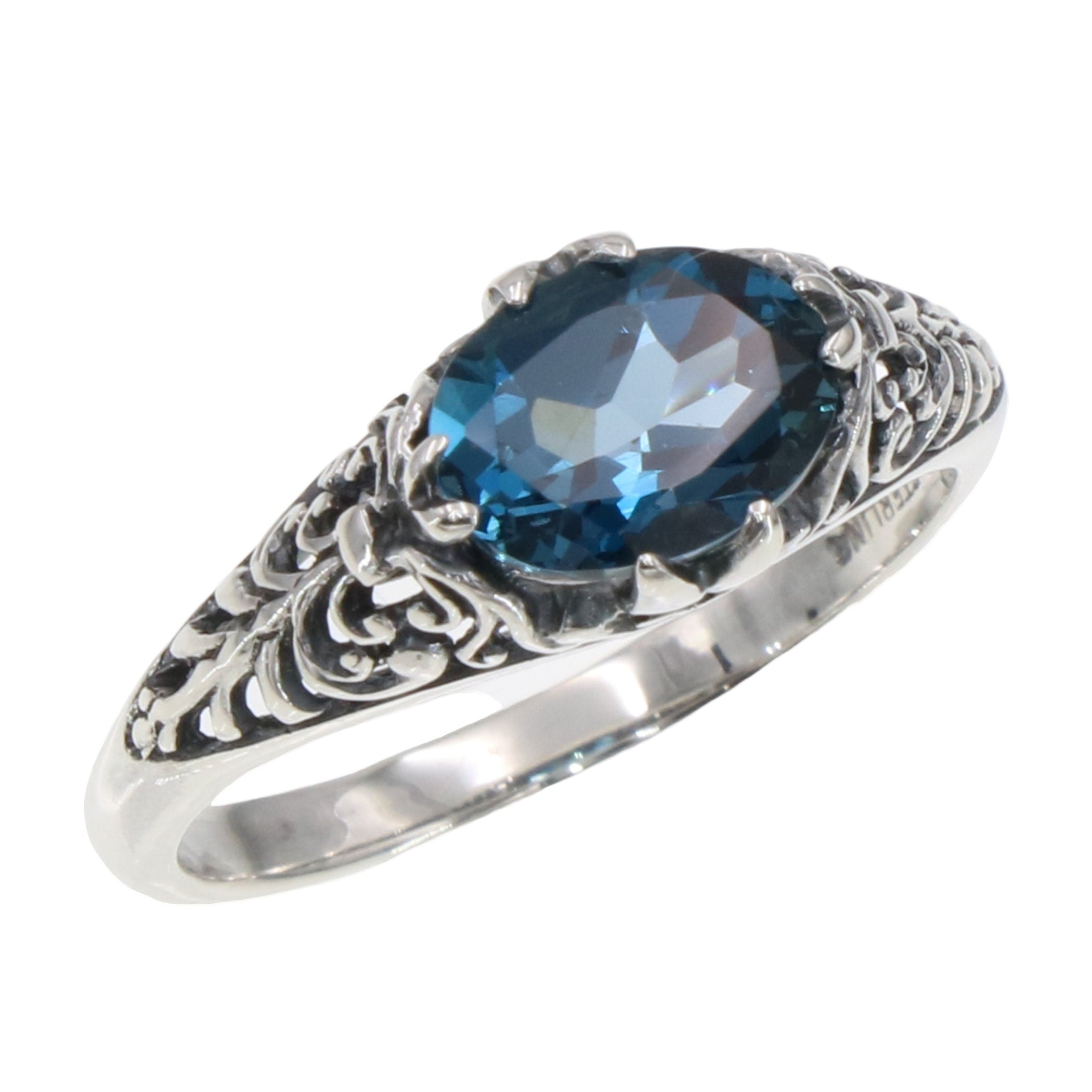 Filigree, Blue Topaz, London Blue Topaz, sterling silver rings, front view