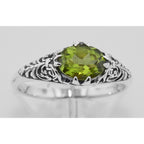 Detail view of Antique Style Natural Green Oval Peridot Filigree Ring highlighting Peridot