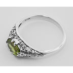 Back view of Antique Style Natural Green Oval Peridot Filigree Ring showing 925 sterling silver hallmark