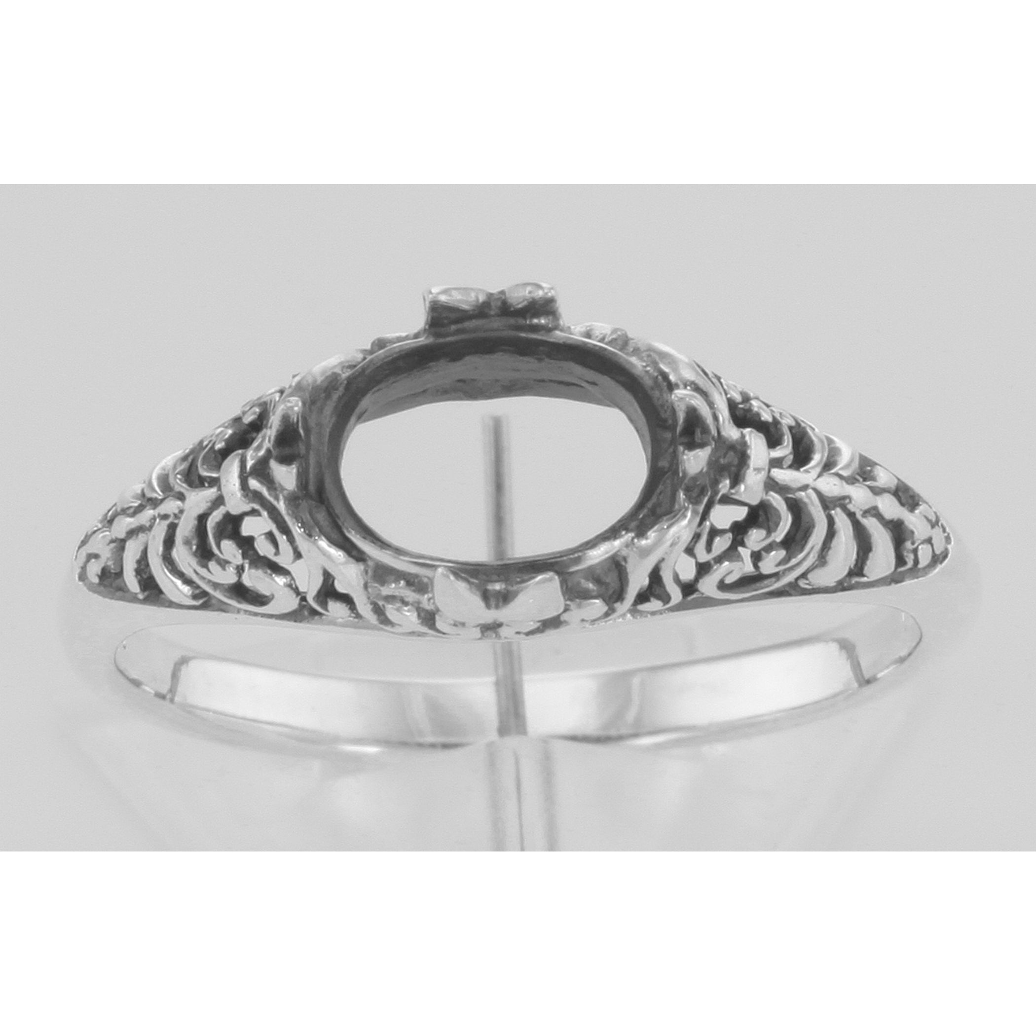 Detail view of Antique Style Oval 6mm x 8mm Semi Mount Filigree Ring highlighting design details