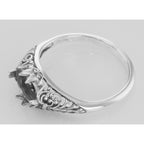 Back view of Antique Style Oval 6mm x 8mm Semi Mount Filigree Ring showing 925 sterling silver hallmark