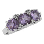 Art Deco style, Amethyst, Diamond, sterling silver rings, front view