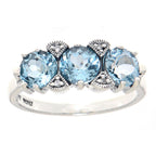 Detail view of Lovely Art Deco Style 3 Stone Blue Topaz Diamond Ring highlighting Blue Topaz, Diamond