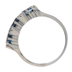 Back view of Lovely Art Deco Style 3 Stone Blue Topaz Diamond Ring showing 925 sterling silver hallmark
