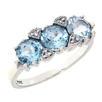 Art Deco style, Blue Topaz, Diamond, sterling silver rings, front view