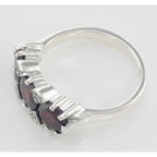 Back view of Lovely Art Deco Style 3 Stone Red Garnet Diamond Ring showing 925 sterling silver hallmark