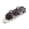 Art Deco style, Garnet, Diamond, sterling silver rings, front view