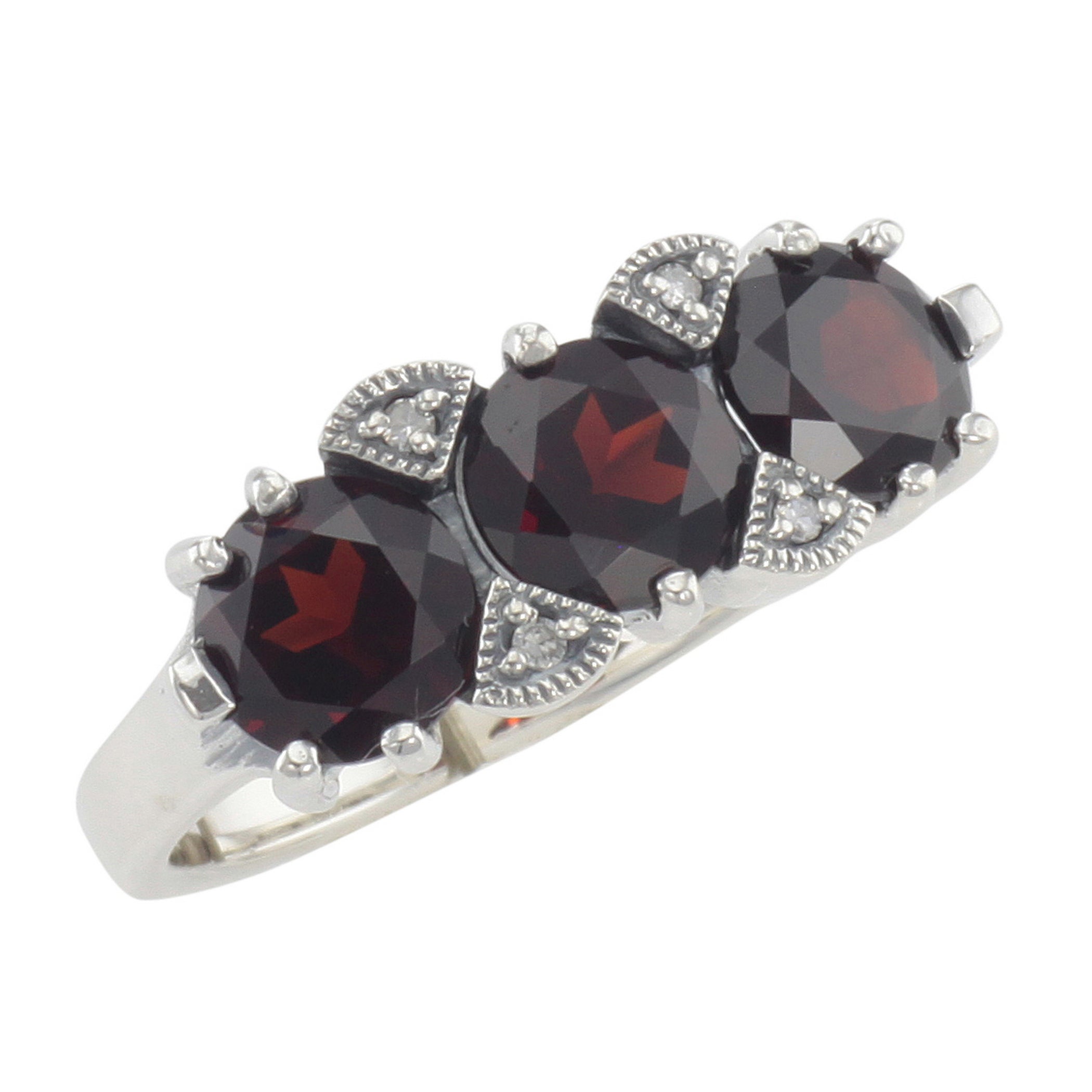 Art Deco style, Garnet, Diamond, sterling silver rings, front view