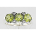 Detail view of Lovely Art Deco Style 3 Stone Peridot Diamond Ring highlighting Diamond, Peridot