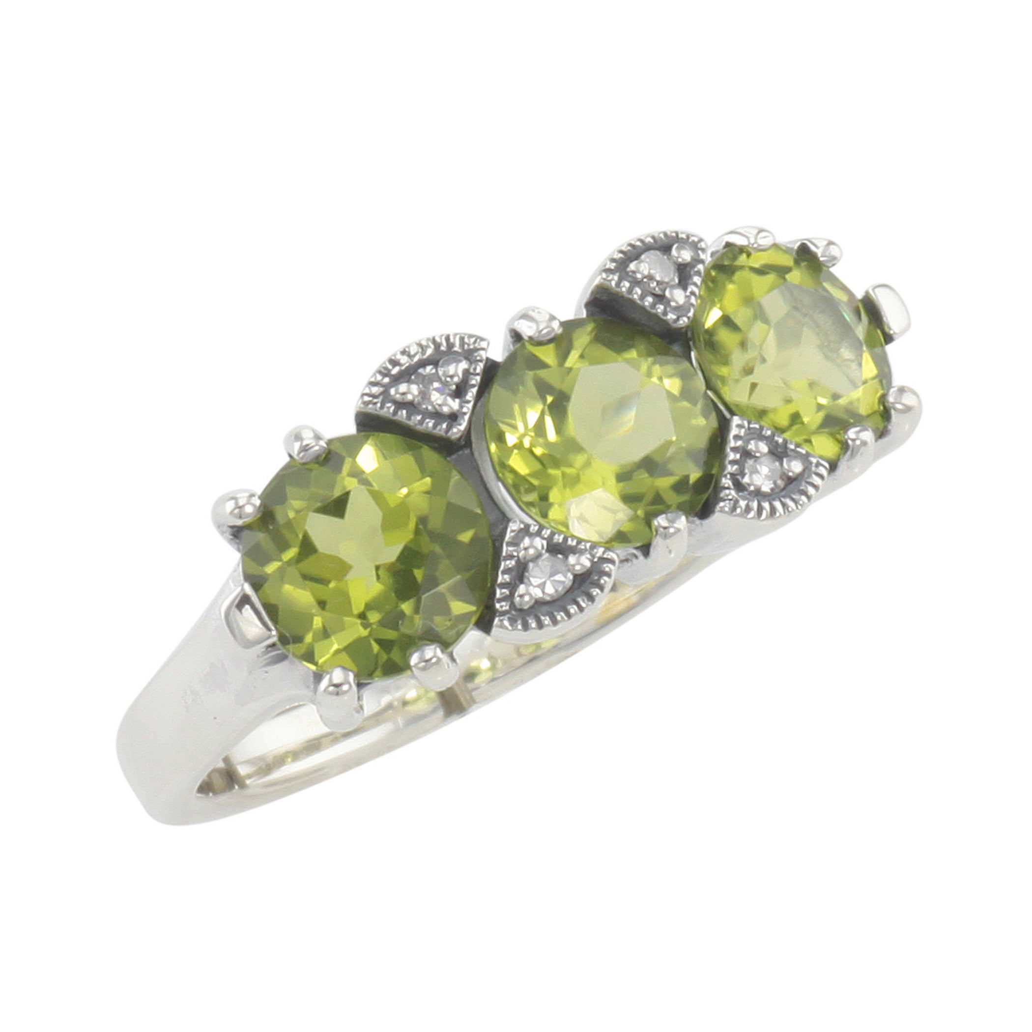 Art Deco style, Diamond, Peridot, sterling silver rings, front view