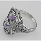 Back view of Art Deco Style Amethyst Filigree Ring with Flower Design showing 925 sterling silver hallmark