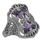 Art Deco style, Amethyst, sterling silver rings, front view