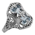 Art Deco style, Blue Topaz, sterling silver rings, front view