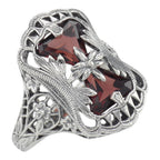 Antique style, Garnet, sterling silver rings, front view