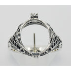 Back view of Art Deco Semi Mount Filigree Ring will hold 11x14mm showing 925 sterling silver hallmark