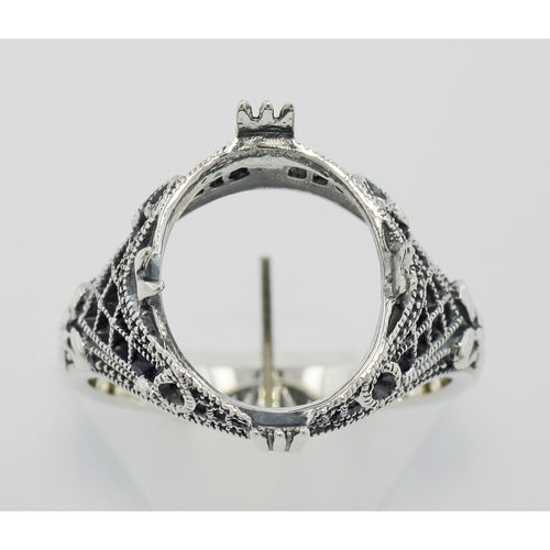 Back view of Art Deco Semi Mount Filigree Ring will hold 11x14mm showing 925 sterling silver hallmark