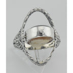 Back view of Hand Carved Italian Shell Cameo / Onyx Filigree Flip Ring showing 925 sterling silver hallmark