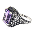 Back view of Art Deco Style Amethyst and Diamond Ring showing 925 sterling silver hallmark