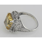 Back view of Art Deco Style Genuine Golden Citrine Filigree Ring showing 925 sterling silver hallmark