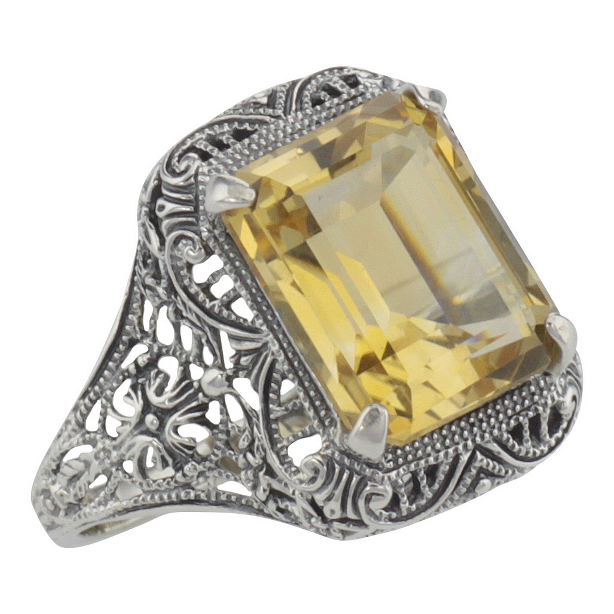 Art Deco style, Citrine, sterling silver rings, front view